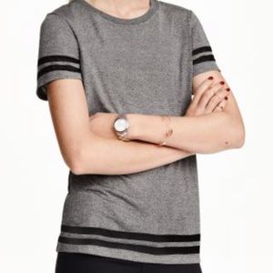 H&M Grey T-Shirt With Black Mesh Varsity Stripes